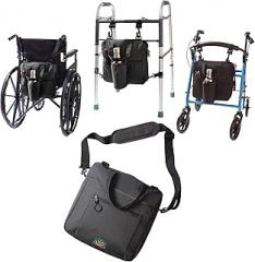Go-Getter Lightweight Nylon, Easy Hook On & Off Messenger Bag for Walkers, Rollators, Wheelchairs, Scooters, Bottle Holder, Soft-Lined Glasses Pocket, Padded Interior (Black)