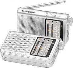 Portable Radio – Transistor Radio with Telescopic Antenna, Large Tuning Knob, Battery Powered, 3.5mm Headphone Jack, Suitable for Senior, Outdoor (Silver)