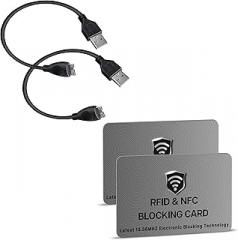 SaiTech IT 2 Pack RFID Blocking Cards, One Card Protects Entire Wallet Purse for Men & Women Bundle with 2 Pack 20 cm USB 3.0 Cable A to Micro B Cable for Portable External Hard Drive