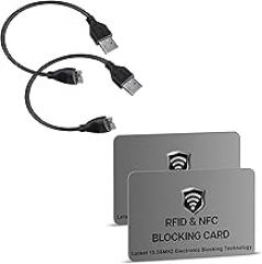 SaiTech IT 2 Pack RFID Blocking Cards, One Card Protects Entire Wallet Purse for Men & Women Bundle with 2 Pack 20 cm USB 3.0 Cable A to Micro B Cable for Portable External Hard Drive
