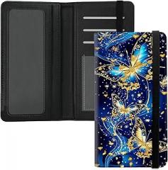 SichKards Premium PU Leather Checkbook Cover for Men & Women,RFID Blocking Slim Check Book Holder with Duplicate Check Divider & Pen Holder,Fits Standard Personal Checks,Blue Gilded Butterfly