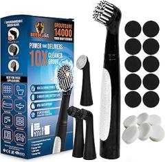 BEEST GroutCare 14000 Rechargeable Electric Spin Scrubber - Bathroom Cleaning Brush w/ 4 Replaceable Heads, Dual Speed, IPX6 Waterproof - Cordless Shower Scrubber for Bathtub, Grout, Tile, Kitchen