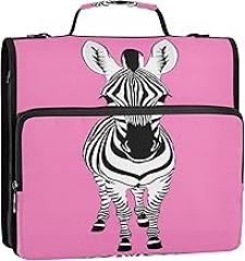 Cute Zebra Print Pink 1.5 Inch 3 Ring Binders Heavy Duty Zip up Binder Organizer Binder with Shoulder Strap for School Multi Pockets Large Portfolio Folder