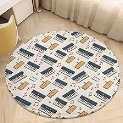 Electronic Keyboard Round Rug 2.6' Non Slip Washable Plush Mat Durable Indoor Circle Rug for Entryway Bathroom Bedroom Living Room Dorm Room Decor