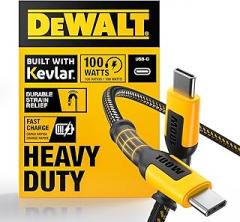 DEWALT Heavy Duty 100W USB C Cable, Jobsite 100 Watt USB C Cable, High Speed Type-C to Type-C, Fast Charge PD USBC Fast Charging Cord for iPhone 17/16/15 Plus Pro Max MacBook iPad Samsung Galaxy, 4 ft