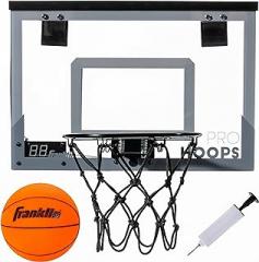 Franklin Sports Over The Door Indoor LED Basketball Hoops-Steel Rim Mini Basket-Includes Ball and Pump-Light Up Backboard
