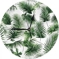 Palm Tree Green Leaves Print Round Wall Clock Stylish and Silent Non-Ticking Electronic Clock for Home & Office Decor