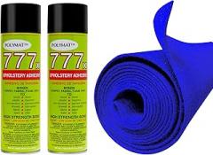 12FT x 3.75FT Blue Carpet ROLL + 2 CANS of 777 Glue for Polymat Series 35 Latex Backed-Carpet