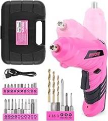 28PCS Pink Power 3.6V Cordless Electric Screwdriver Rechargeable Electronic Mini Automatic Gyroscopic Screw Gun Kit for Home - Pink Tools for Women