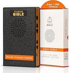 Electronic Holy Bible Audio Player in English for Seniors, Kids and The Blind, Solar Powered & USB Rechargeable, ESV (English Standard Version), Black