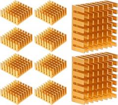 TEHAUX 10pcs Aluminum Heat Sink for CPU Gpu Cooling Cooler, 28x28x11mm Thermal Radiator Block for Electronic Chips, Gold Color Suitable for Laptop and LED Cooling