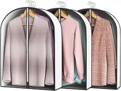 32” Garment Bags for Hanging Clothes 4” Gusseted - with Clear Window, Breathable Fabric, Metal Zipper, Suit Coat Fur Protector for Closet storage, clothes Season Off, Moving, 3 Pack