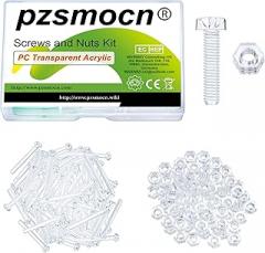 200 Pieces/100 Sets M4*20 mm PC Transparent Plastic Cross-recessed Round Head Screws and Hexagonal Nuts Kit, Corrosion-Resistant, for DIY, Model and Electronic Product Fixation.