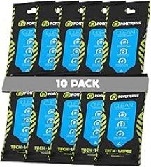 Fortress Electronic Wipes (25 ct, Pack of 10) To-Go Tech Wipes for Screens, Phones, Keyboards, TV Monitors, Computer Screens, and More [Travel Size] Skin-Safe