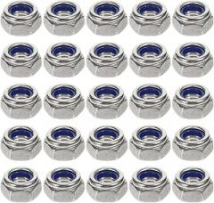 Veemoon 100pcs M6 Nylon Lock Nuts Set 10mm Width Coarse Thread Stainless Steel Machinery Nuts for Electronic Products and Lamp Fastening
