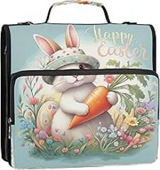 Easter Cute Rabbit Colorful 1 1/2 Inch Binders 3 Ring Binder Zipper Organizer Binder with Shoulder Strap for School Document Portfolio Hold 500 Sheets Holder