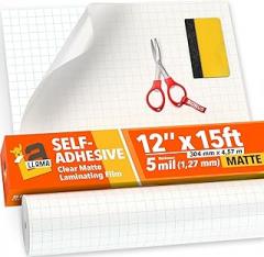 Matte Self Adhesive Laminating Roll 12” x 15ft - 5 MIL Durable Clear Matte Sticker Laminate Film Roll for Anti-Glare Surface