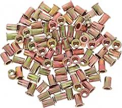 HOMSFOU 100pcs M6 Flat Head Rivet Nuts Knurled Metal Threaded Inserts Heavy Duty Expansion Fasteners for Furniture Electronics and Machinery