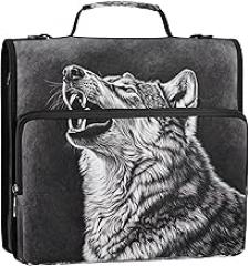 1 1/2 Inch 3 Ring Binders D Ring Black White Wolf Cool Zipper Binder Organizer Binder with Shoulder Strap for School Colorful Portfolio & Case Ring Folder Holder