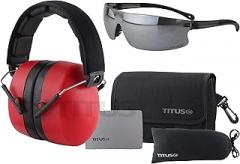 Titus 3 Series - 37 NRR Noise Reduction Hearing Protection & G45 Z87+ Safety Glasses Combos (Red, Mirrored)