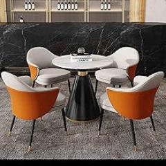 Meeting Table, Small Negotiation Table Sets, Office Reception Round Table, Marble Round Table and PU backrest Chair Sets5-Piece, for Family Apartment(Orange)