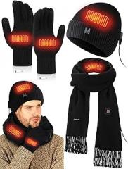 Cutecrop 3 Pcs USB Heated Hat Scarf Gloves Set for Men Women Warm Gift No Power Supply Included