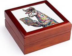 3dRose, Funny Cool Llama Reading with electronic reader Book Graffiti Abstract, Jewelry Box 5.5x5.5 inch with 4 inch tile