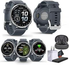 Garmin Approach S44 Essential Golf Watch with GPS, AMOLED Display, Sports and Fitness Smartwatch, Silver Aluminum Bezel with Twilight Silicone Band with Wireless Air Buds