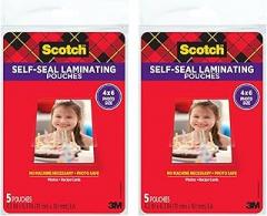 Scotch Self-Sealing Laminating Pouches, Photo Size (4-3/8