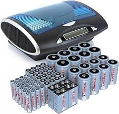 Tenergy 68 Pack Rechargeable Batteries with Charger, 24xAA 24xAAA 8xC 8xD Rechargeable Batteries with Charger, Ideal for Everyday Household Electronics…