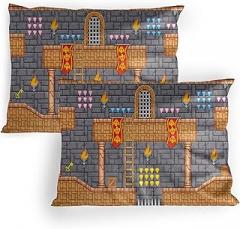 Lunarable Game Pillow Sham Set of 2, Electronic Super Video Game Theme Background Digital Pixel Boys Image, Quality Microfiber Bedding Item for All Seasons, 26