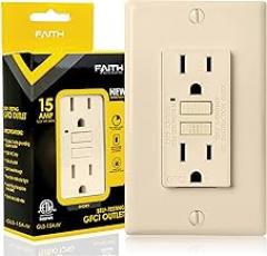 Faith 15A GFCI Outlet, ETL Listed, Non-Tamper-Resistant GFI Duplex Receptacles with LED Indicator, Self-Test Ground Fault Circuit Interrupter with Wall Plate, Ivory