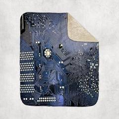 3dRose Blue Computer chip Macro Photography - Microchip - Motherboard Electronics Circuits - tech Geek Nerd Sherpa Lined Blanket