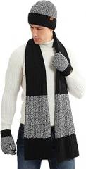 Gneliwm 3 Pieces Men Beanie Hat Scarf and Touchscreen Gloves Set Winter Warm Knitted Fleece Lining Thick Scarves Neck Warmer