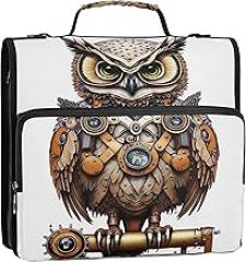 Business Zippered Binder Organizer 3 Ring Binders 1 1/2 Inch D Ring Cool Owl Steampunk Print Art Multi Pockets Large Portfolio Folder School Binders Bag with Shoulder Strap