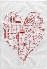 3dRose 15x22 Hand Towel - Red Heart Made of Electronic Circuitry Symbols. Funny Gift for Anyone Alexis Design - Electronics