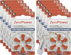 ZeniPower 60 Hearing Aid Batteries Size: 312 + Battery Holder Keychain Kit