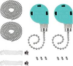 Aspen Creative 21326-08-2, 3 Speed 4 Wire Nickel Pull Chain Switch ZE-286S6/Pull Chain Switch for Ceiling Fan Light/Wall Light/Cabinet Light/Lamp, 2/Pack