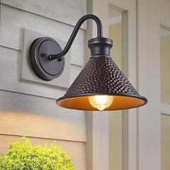Gooseneck Outdoor Wall Sconce 1-Light E26 Socket Farmhouse Wall Mount Porch & Patio Lights,9.3Inch Width Casting Aluminum Shade,Oil Rubbed Bronze,Easily Installed in Outdoor and Indoor.