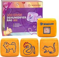 200g Rechargeable Indicating Silica Gel Desiccant Bag – 4-Pack – Large Capacity Moisture Absorber for Gun Safes, Electronics, Filament Boxes – Reusable Color-Change Orange→Green