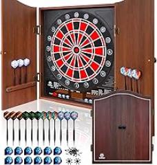 Electronic Dart Board LED Electric Digital Scoreboard Dart Boards for Adults with MDF Cabinet, up to 8 Players, 34 Games,355 Variations - 12 Soft Tip Darts & 100 Replacement tips - Great for Game Room