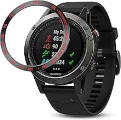 Stainless Steel Bezel Ring Compatiable with Garmin Fenix 5/5 Plus Bezel Ring Adhesive Cover Anti Scratch & Collision Protector for Garmin Watch Accessory (Black - Not Fit Fenix 5X / 5S)