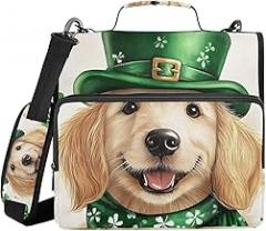 Zipper Binder Dog St Patricks - 1.5” D-Rings, Shoulder Strap, 500 Sheet Capacity, Multiple Pockets & Storage Organizer, Compatible with 13” Laptop Tablet