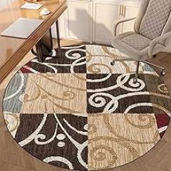 Drum Rug Round Gaming Office Chair Mat Fabric Office Floor Mat, Office Chair Floor Protection Mat, Non-Slip, Floor Protector Mat for Hard Floors Suitable for Home Office-E||80CM