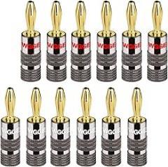 WGGE WG-029 Banana Plugs Audio Jack Connector, 24k Gold Dual Screw Lock Speaker Connector for Speaker Wire, Wall Plate, Home Theater, Audio/Video Receiver, and Sound Systems ((6 Pairs (12 Plugs)))