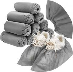 KICHOUSE 100pcs Disposable Shoe Covers Thick Non- Overshoes for Indoor Use Grey Protectors for