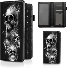 BEOTIWAD Checkbook Cover Skull Pattern Premium Leather Check Book Holder Wallet with RFID Blocking Function for Men and Women