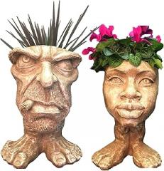 homestyles 13 in. Stone Wash Uncle Carmine & Auntie Kayla The Muggly Face Statue Planter Holds 5 in. Pot