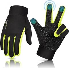 AOTOW Kids Winter Warm Sports Gloves - Cold Weather Water-Resistant Children Mittens Age 4 12 Years Boys Girls Black