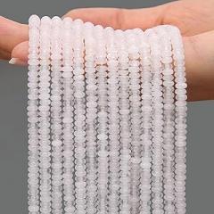 2 Strands (300PCs) White Jade Rondelle Beads, 2 * 4mm Gemstone Loose Spacer Abacus Disk Beads for DIY Bracelet Necklace Earrings Jewelry Making, Craft Supplies Beading Kit